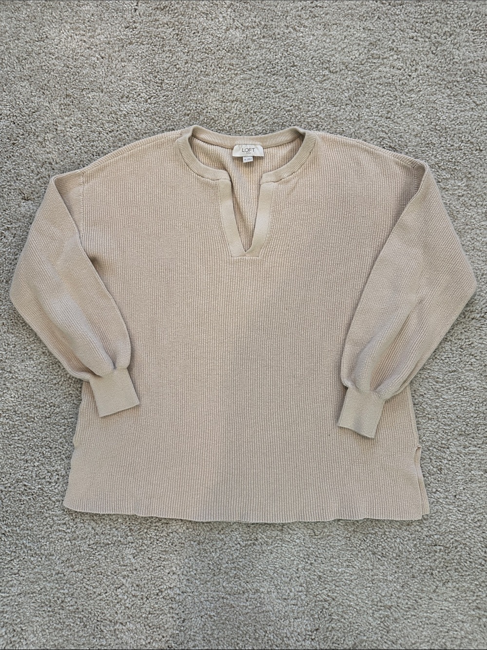 LOFT Beige V-Neck Ribbed Sweater